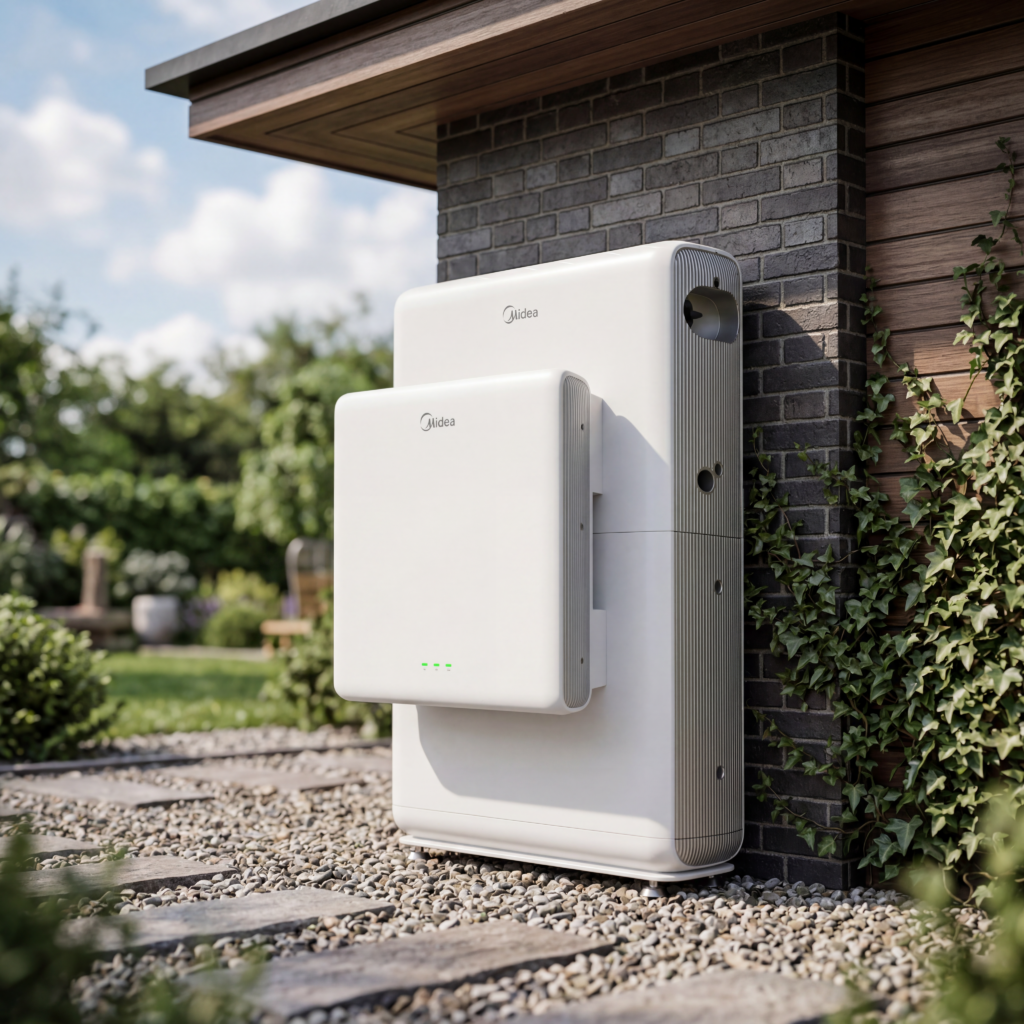 Firefly Gemini Flash Een Realistische, Sfeervolle Foto Van De Midea Thuisbatterij (zoals Te Zien Op Image 269368